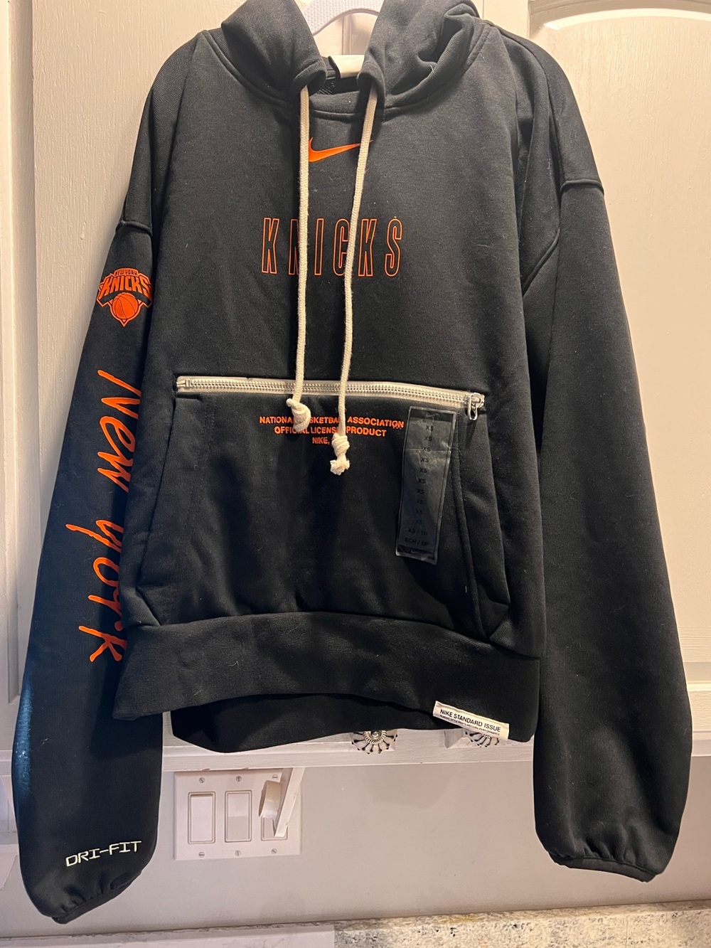 New York Knicks Women Hoodie: Nike Black Hoodie with Orange Knicks Lettering